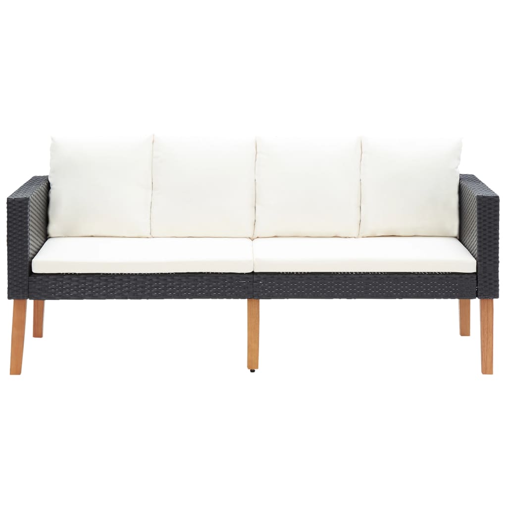 vidaXL 2-Seater Patio Sofa with Cushions Poly Rattan Black-1
