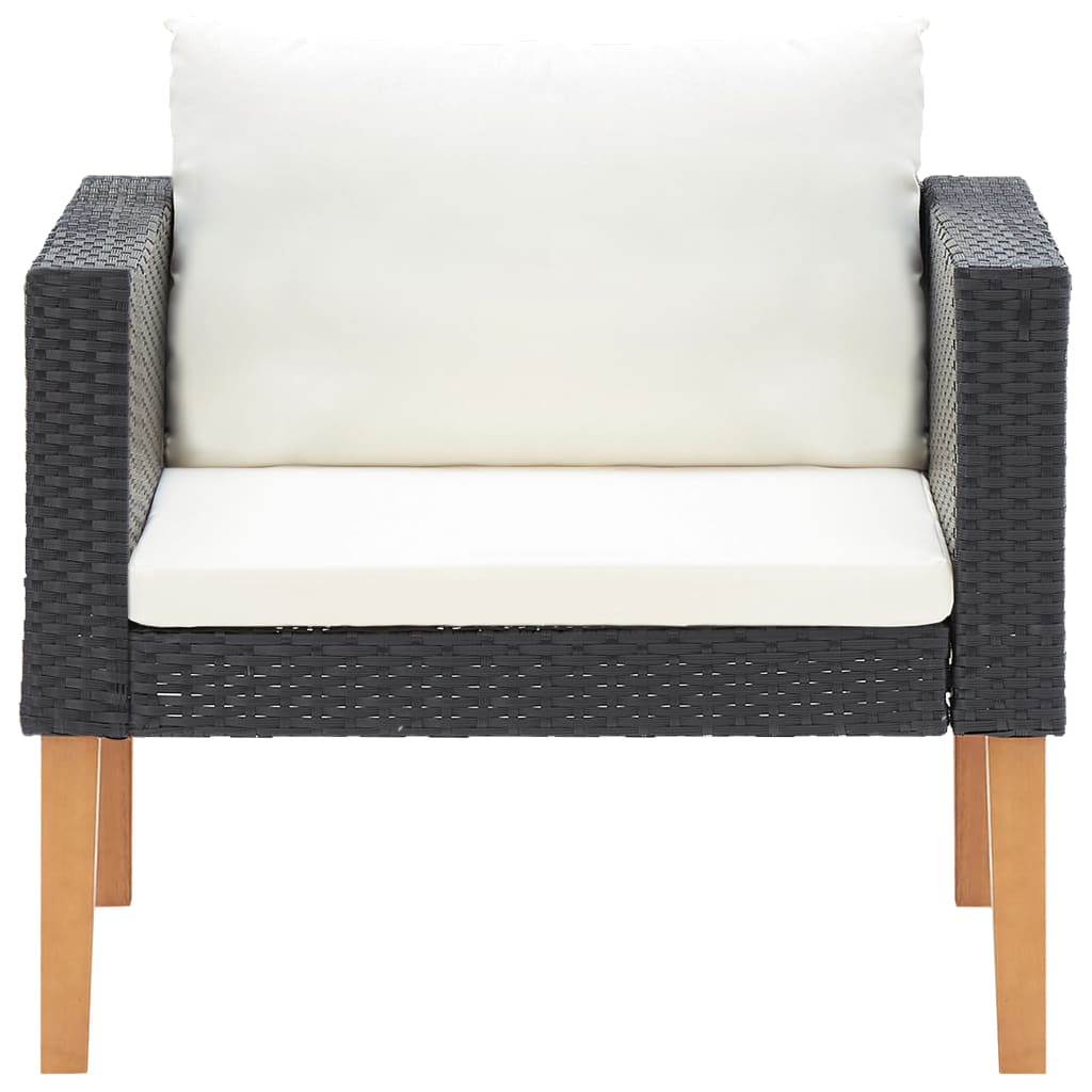 vidaXL Single Patio Sofa with Cushions Poly Rattan Black-1