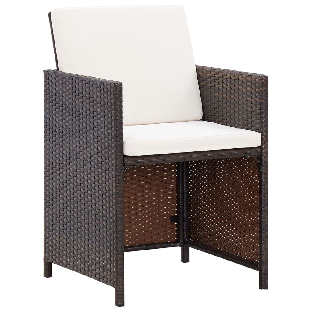 vidaXL Patio Chairs with Cushions 2 pcs Poly Rattan Brown-1