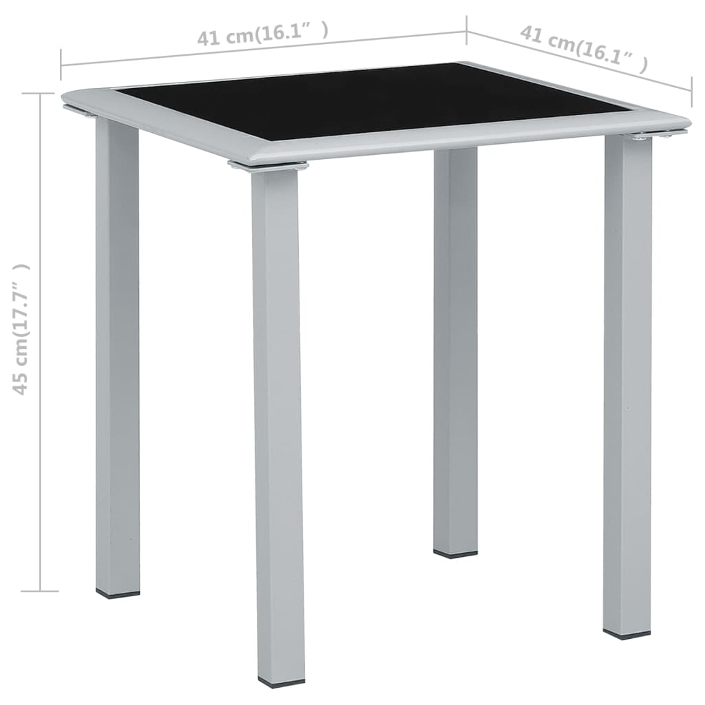 vidaXL Patio Table Black and Silver 16.1"x16.1"x17.7" Steel and Glass-2