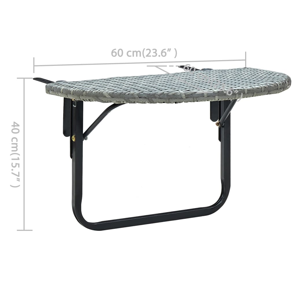 vidaXL Hanging Balcony Table Folding Outdoor Patio Railing Table PE Rattan-15