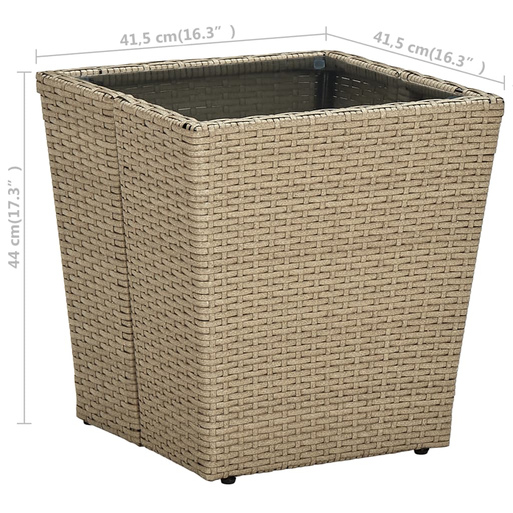 vidaXL Tea Table Beige 16.3"x16.3"x17.3" Poly Rattan and Tempered Glass-3