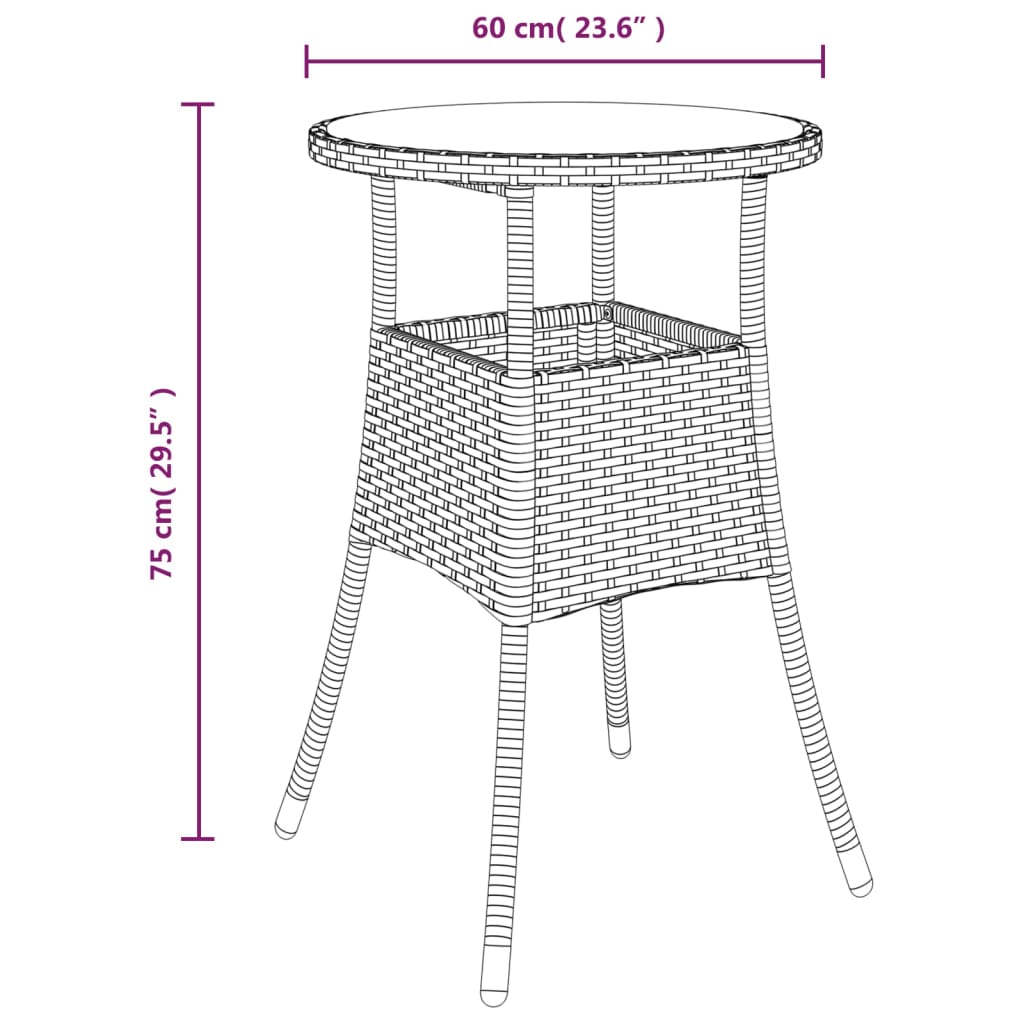 vidaXL Dinner Table Round Patio Dining Table Tempered Glass and Poly Rattan-9