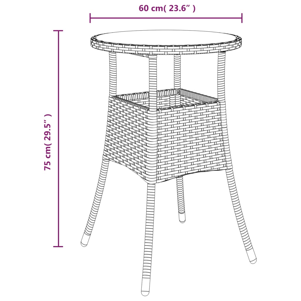 vidaXL Dinner Table Round Patio Dining Table Tempered Glass and Poly Rattan-7