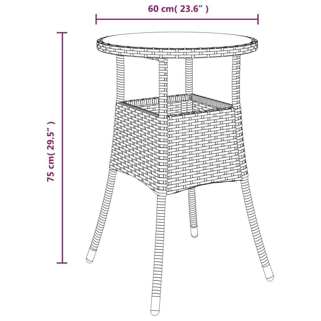 vidaXL Dinner Table Round Patio Dining Table Tempered Glass and Poly Rattan-14