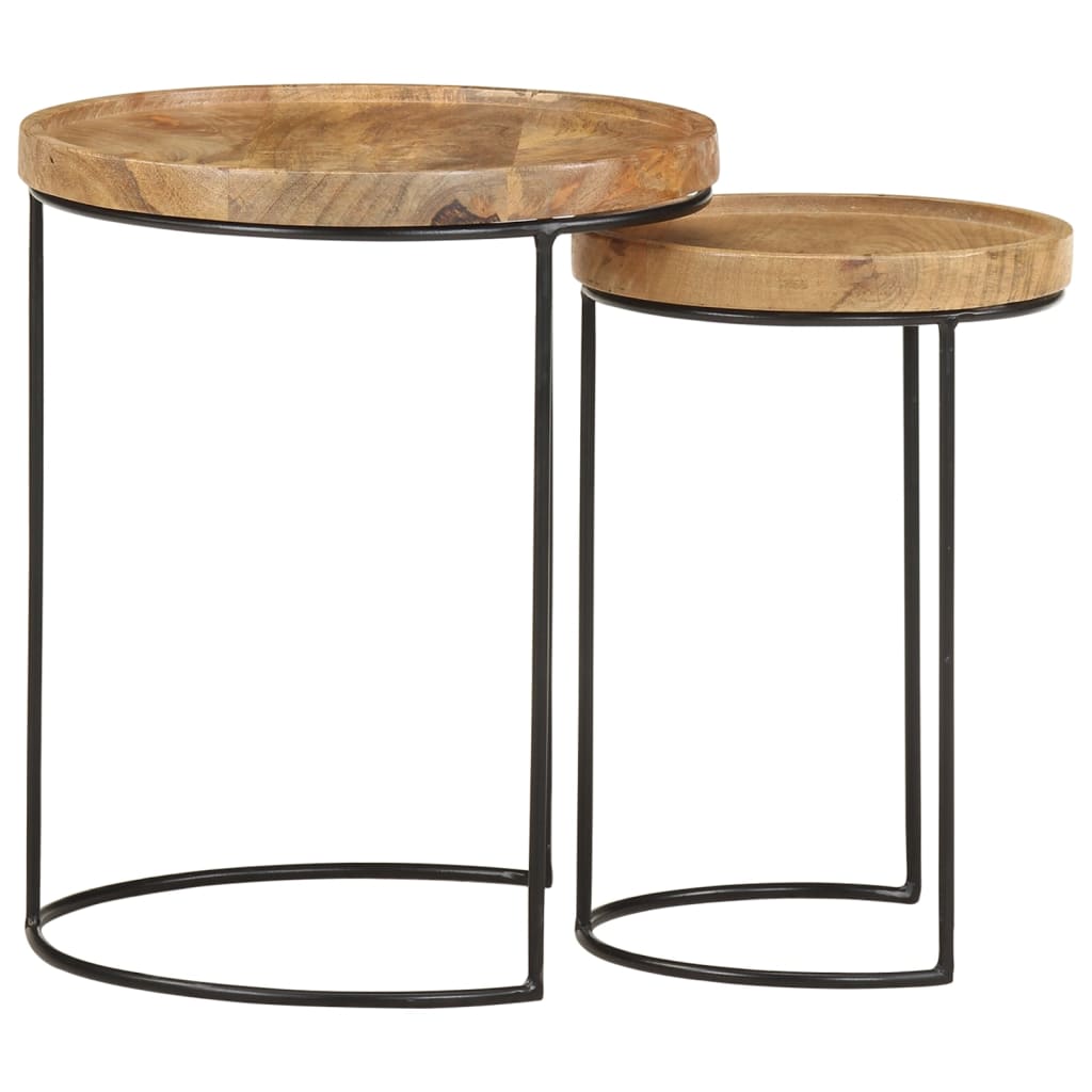vidaXL 2 Piece Coffee Table Set Solid Mango Wood and Steel-0
