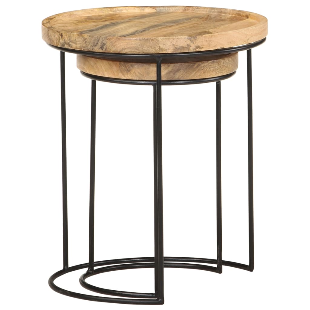 vidaXL 2 Piece Coffee Table Set Solid Mango Wood and Steel-1