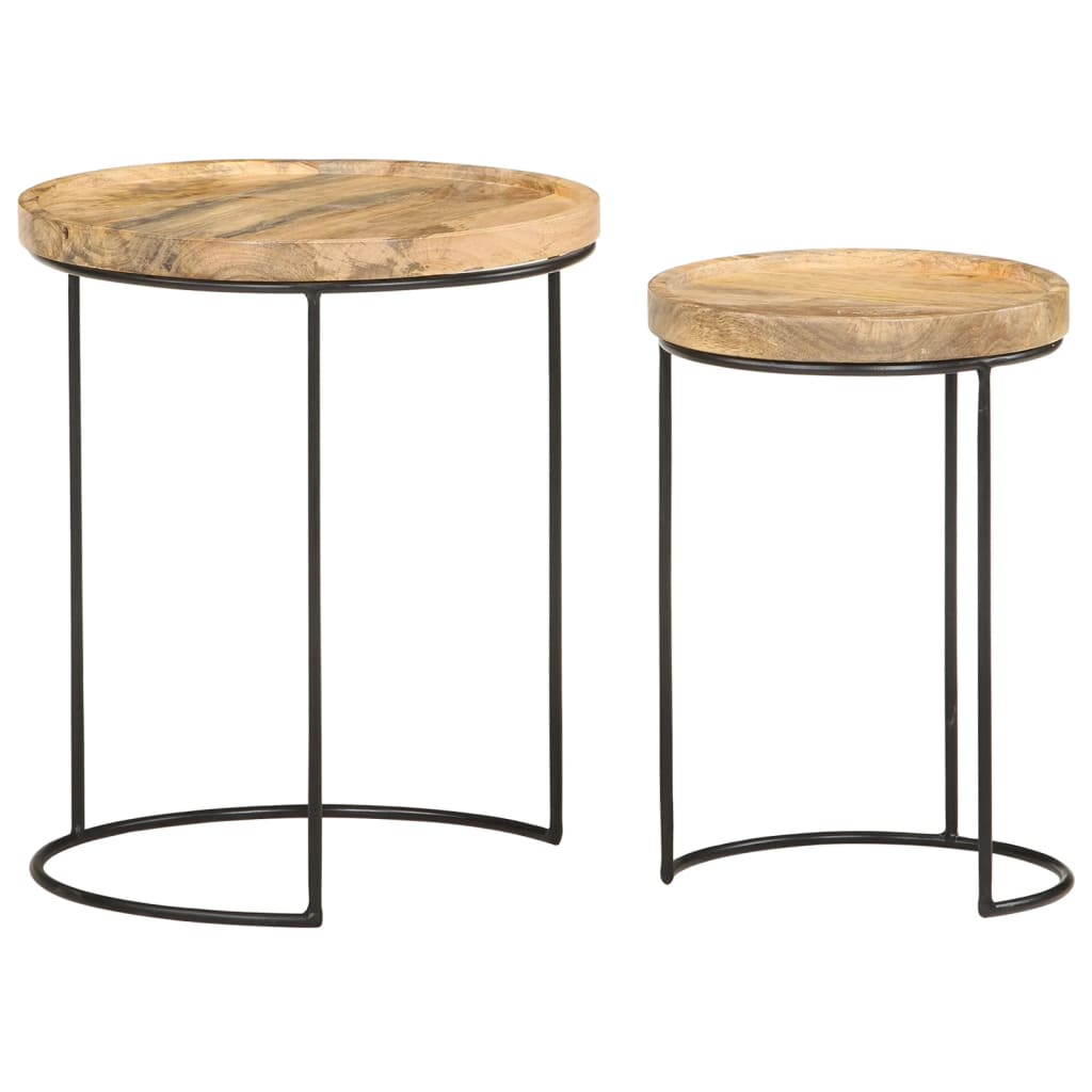vidaXL 2 Piece Coffee Table Set Solid Mango Wood and Steel-2