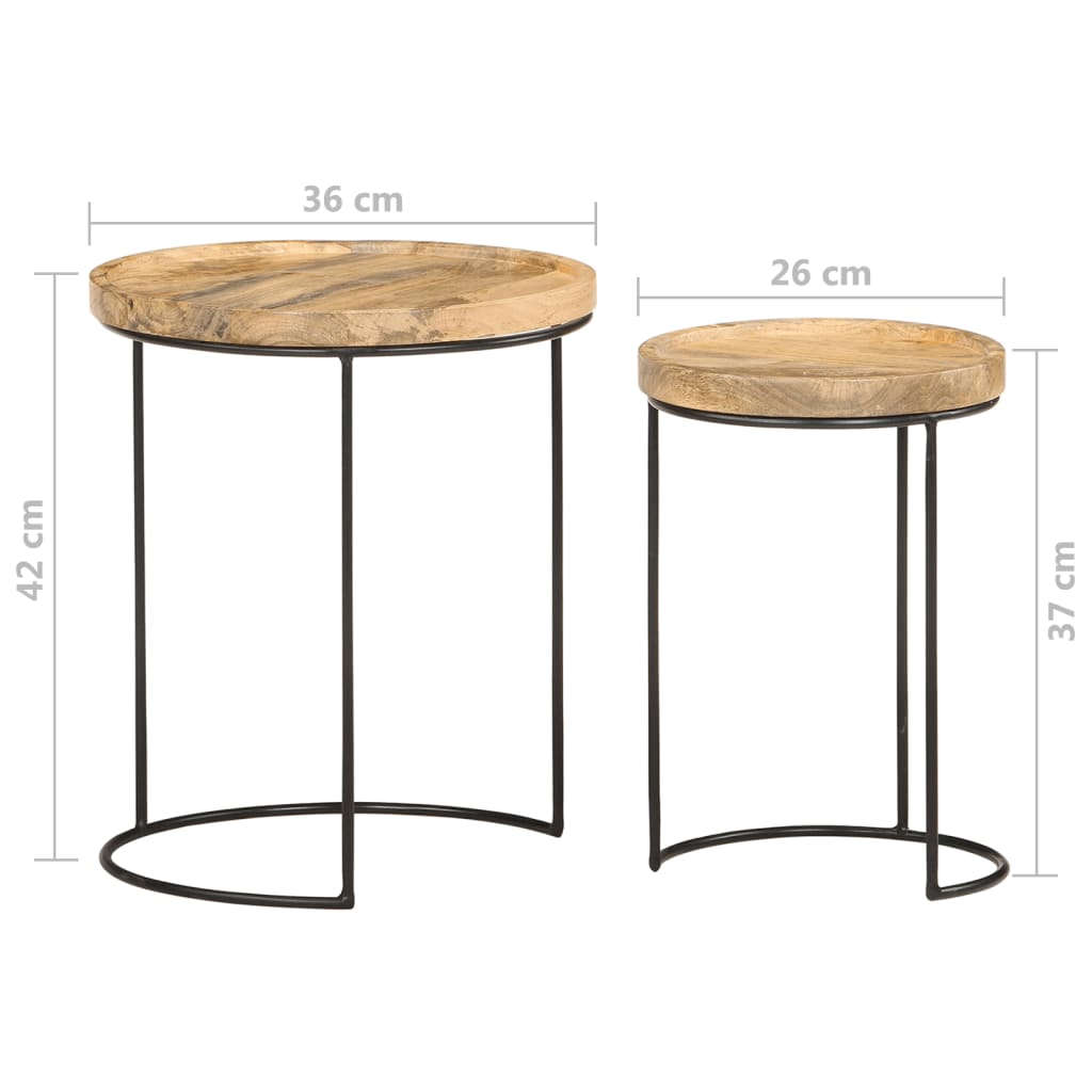 vidaXL 2 Piece Coffee Table Set Solid Mango Wood and Steel-6