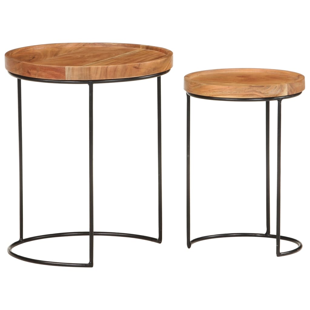 vidaXL 2 Piece Coffee Table Set Solid Acacia Wood and Steel-0