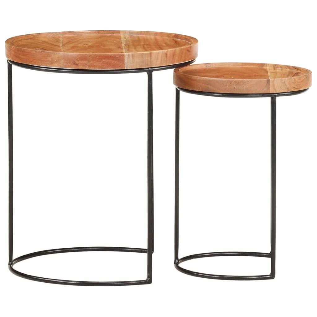 vidaXL 2 Piece Coffee Table Set Solid Acacia Wood and Steel-1