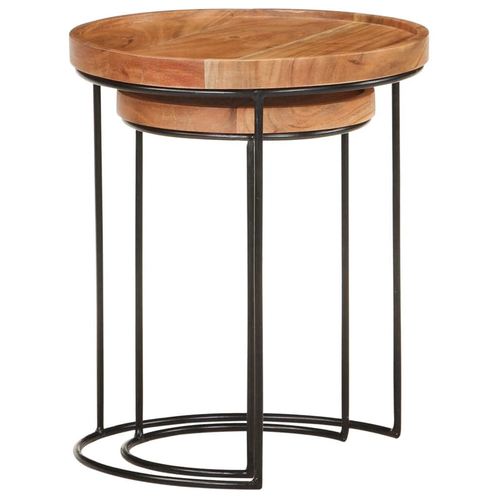 vidaXL 2 Piece Coffee Table Set Solid Acacia Wood and Steel-2