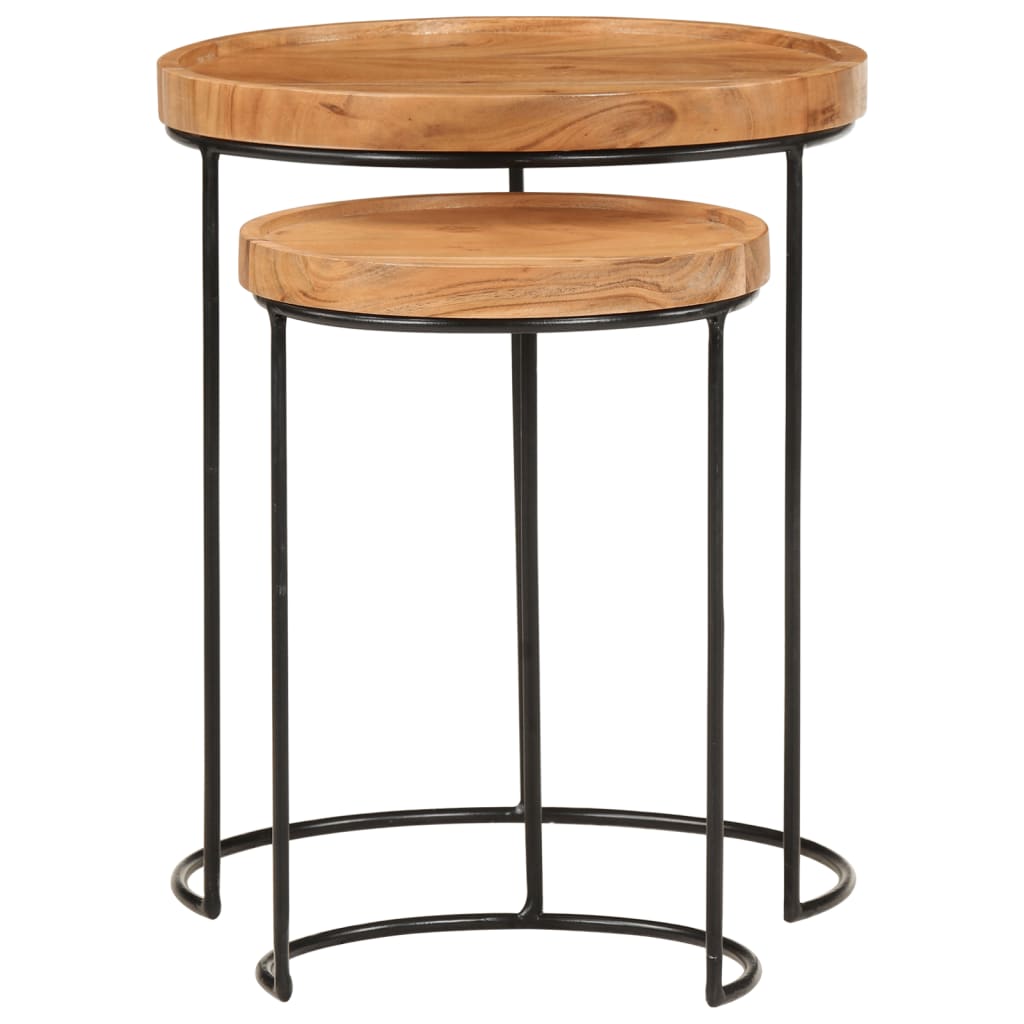 vidaXL 2 Piece Coffee Table Set Solid Acacia Wood and Steel-3