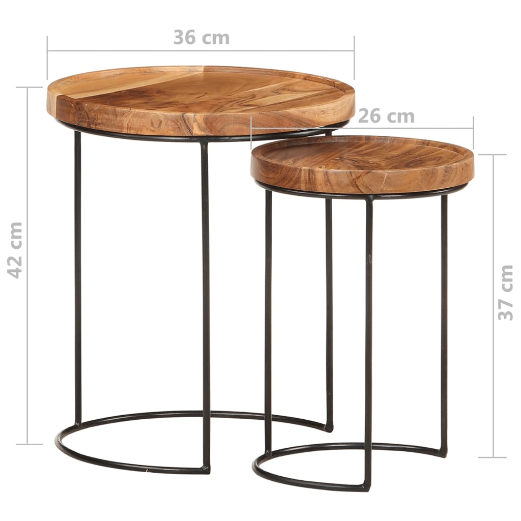 vidaXL 2 Piece Coffee Table Set Solid Acacia Wood and Steel-6