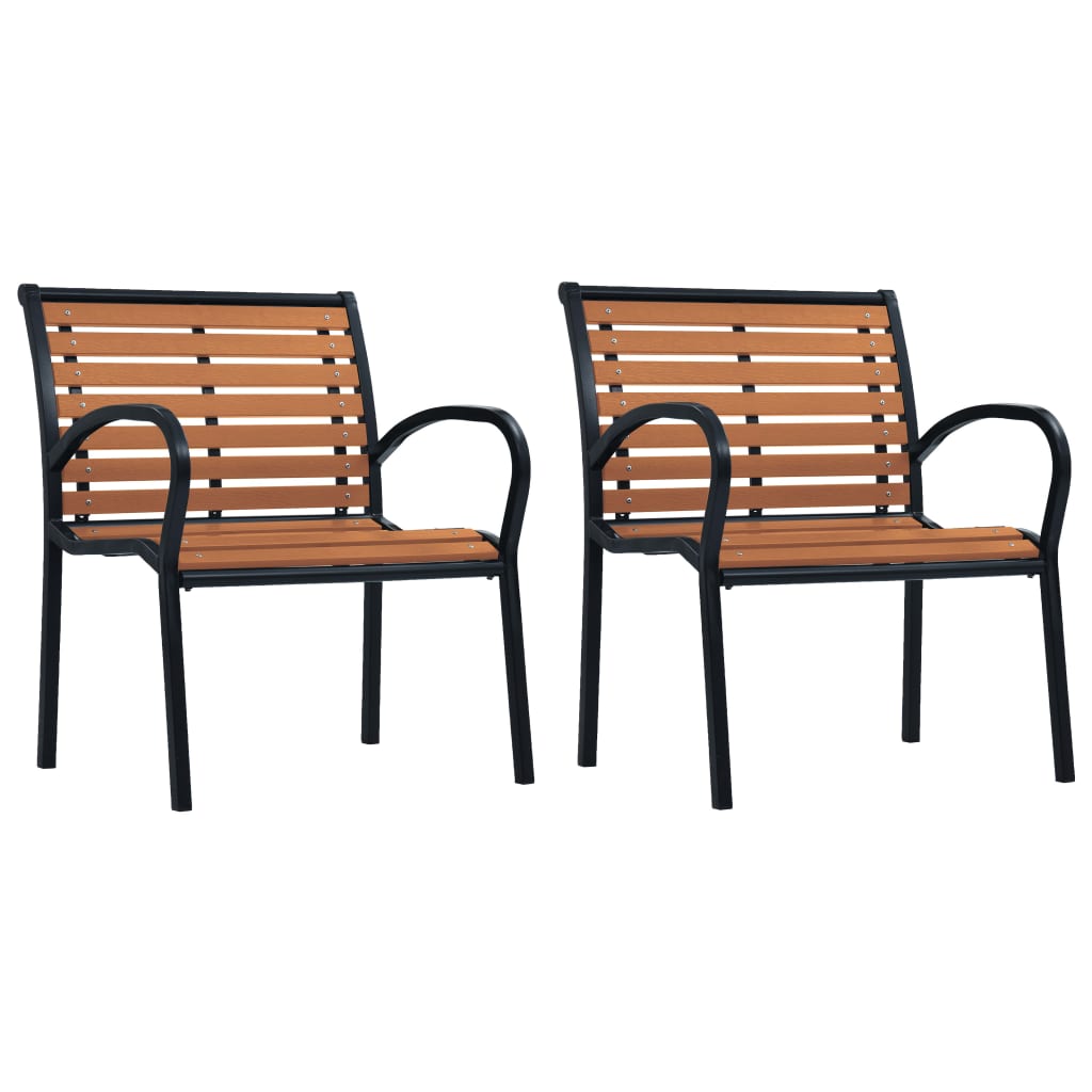 vidaXL Patio Chairs 2 Pcs Outdoor Dining Chair with Metal Frame Steel and WPC-4