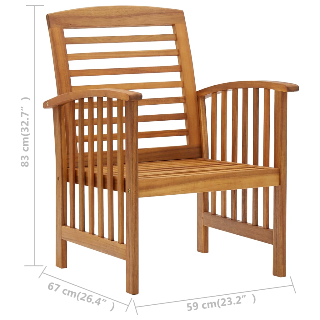 vidaXL Patio Chairs 2 Pcs Patio Dining Chair with Armrest Solid Wood Acacia-20