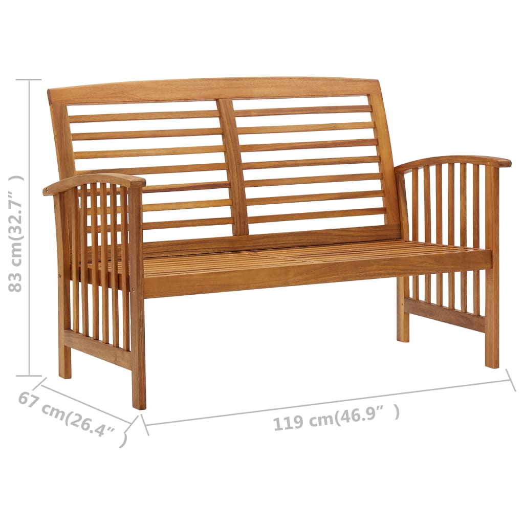 vidaXL Outdoor Patio Bench 2-Seater Bench with Armrests Solid Wood Acacia-12