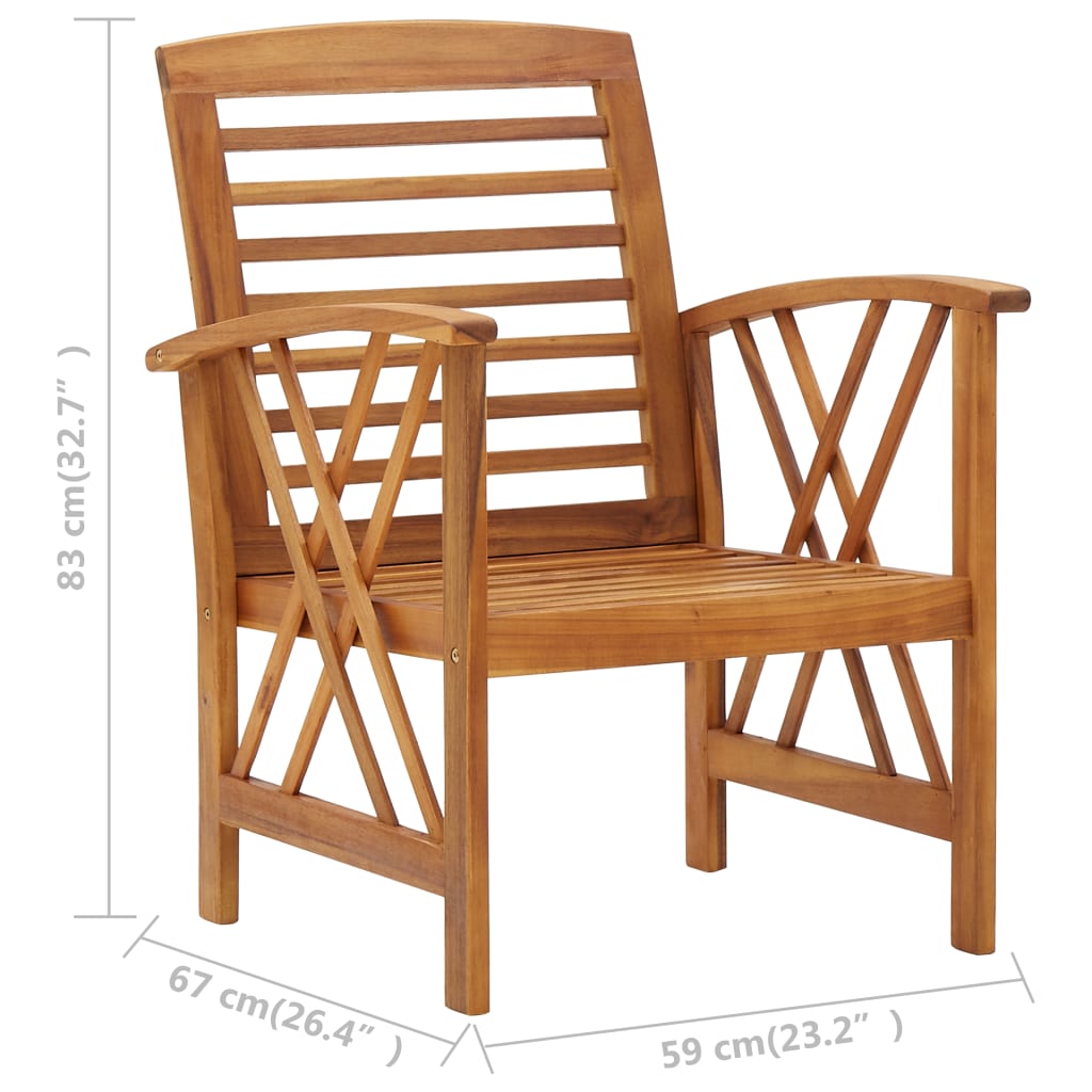 vidaXL Patio Chairs 2 Pcs Patio Dining Chair with Armrest Solid Wood Acacia-14