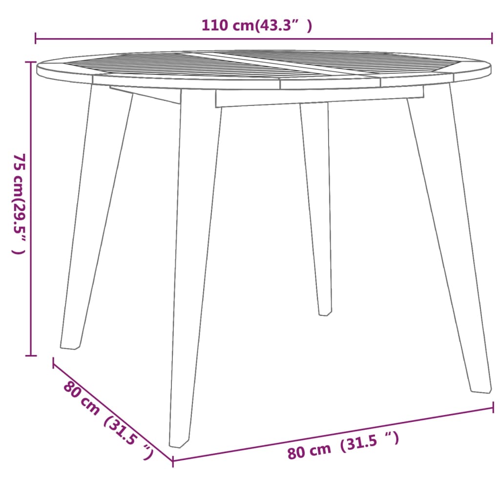 vidaXL Patio Table Outdoor Dining Table for Backyard Lawn Solid Wood Acacia-27