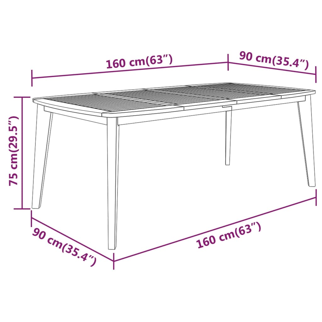 vidaXL Patio Table Patio Furniture Rectangular Garden Table Solid Wood Acacia-6