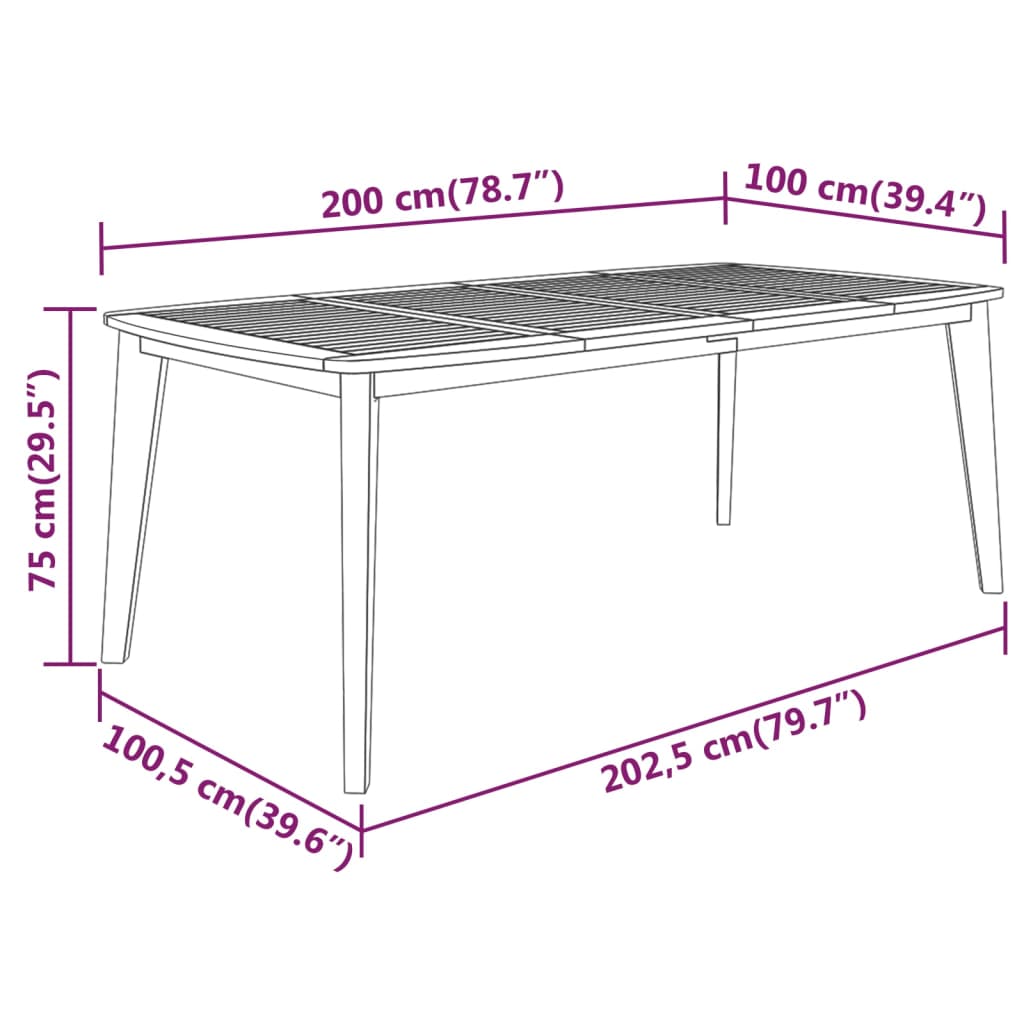 vidaXL Patio Table Patio Furniture Rectangular Garden Table Solid Wood Acacia-12