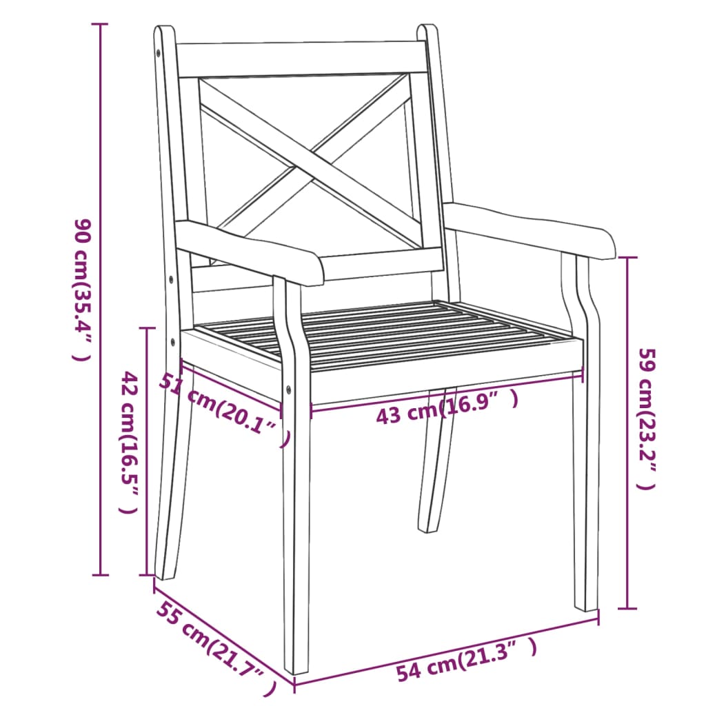 vidaXL Outdoor Dining Chairs Patio Dining Chair with Armrest Solid Wood Acacia-14