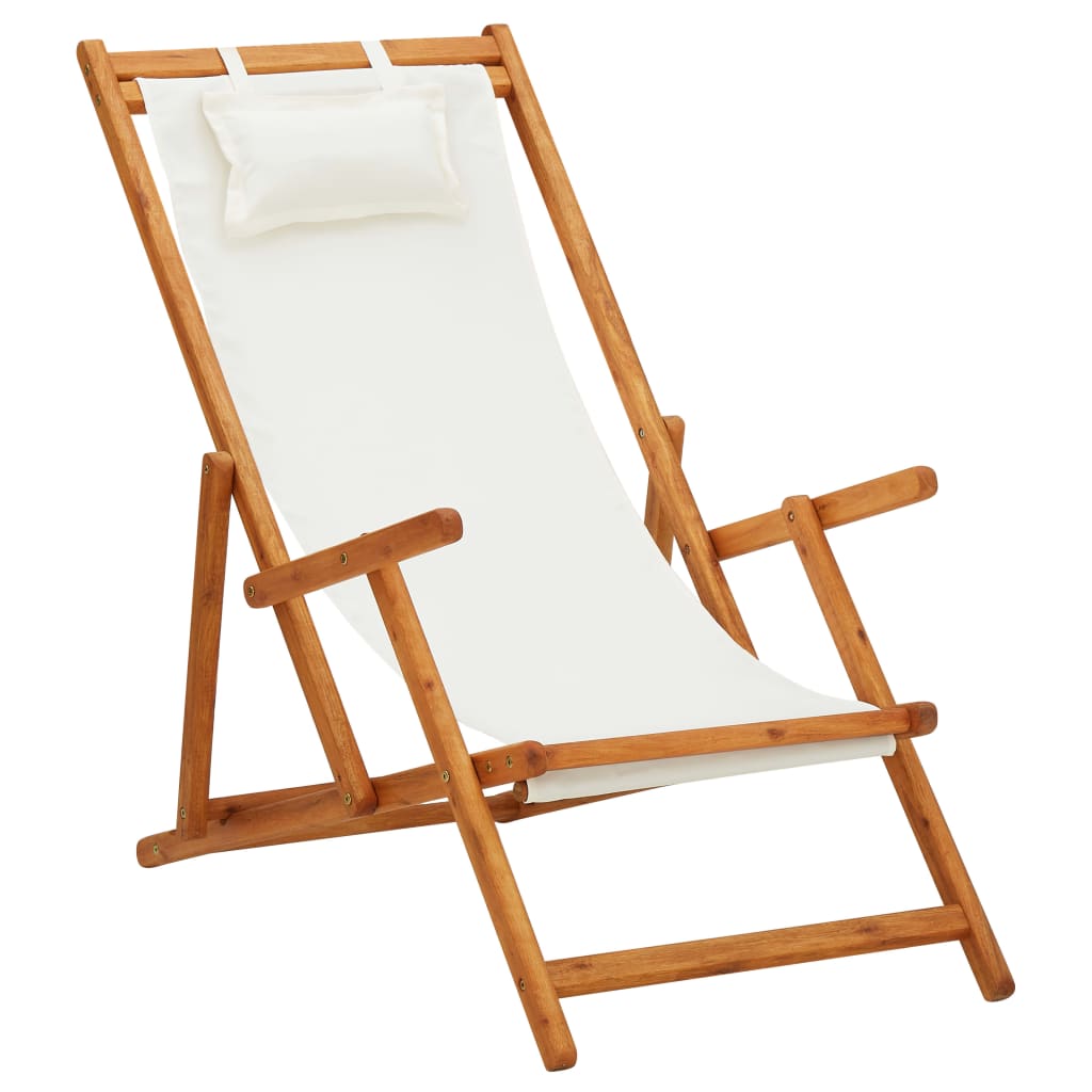 vidaXL Beach Sling Patio Chair Folding Deck Chair Fabric and Wooden Frame-15