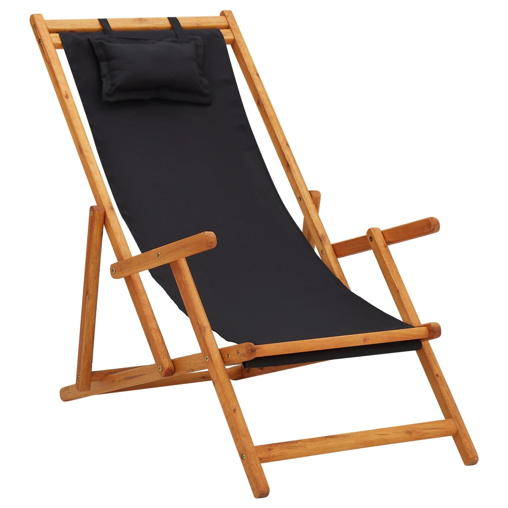 vidaXL Beach Sling Patio Chair Folding Deck Chair Fabric and Wooden Frame-51
