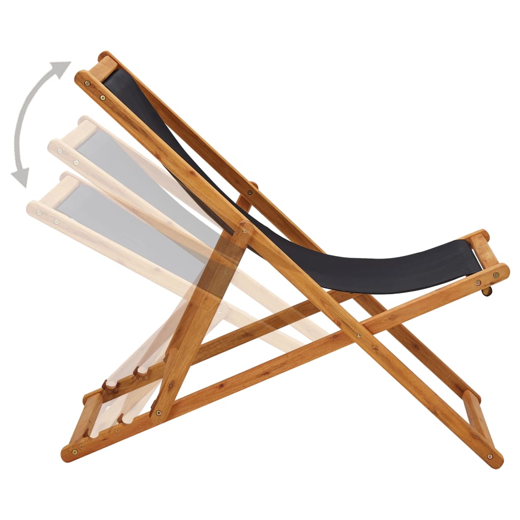 vidaXL Beach Sling Patio Chair Folding Deck Chair Fabric and Wooden Frame-0