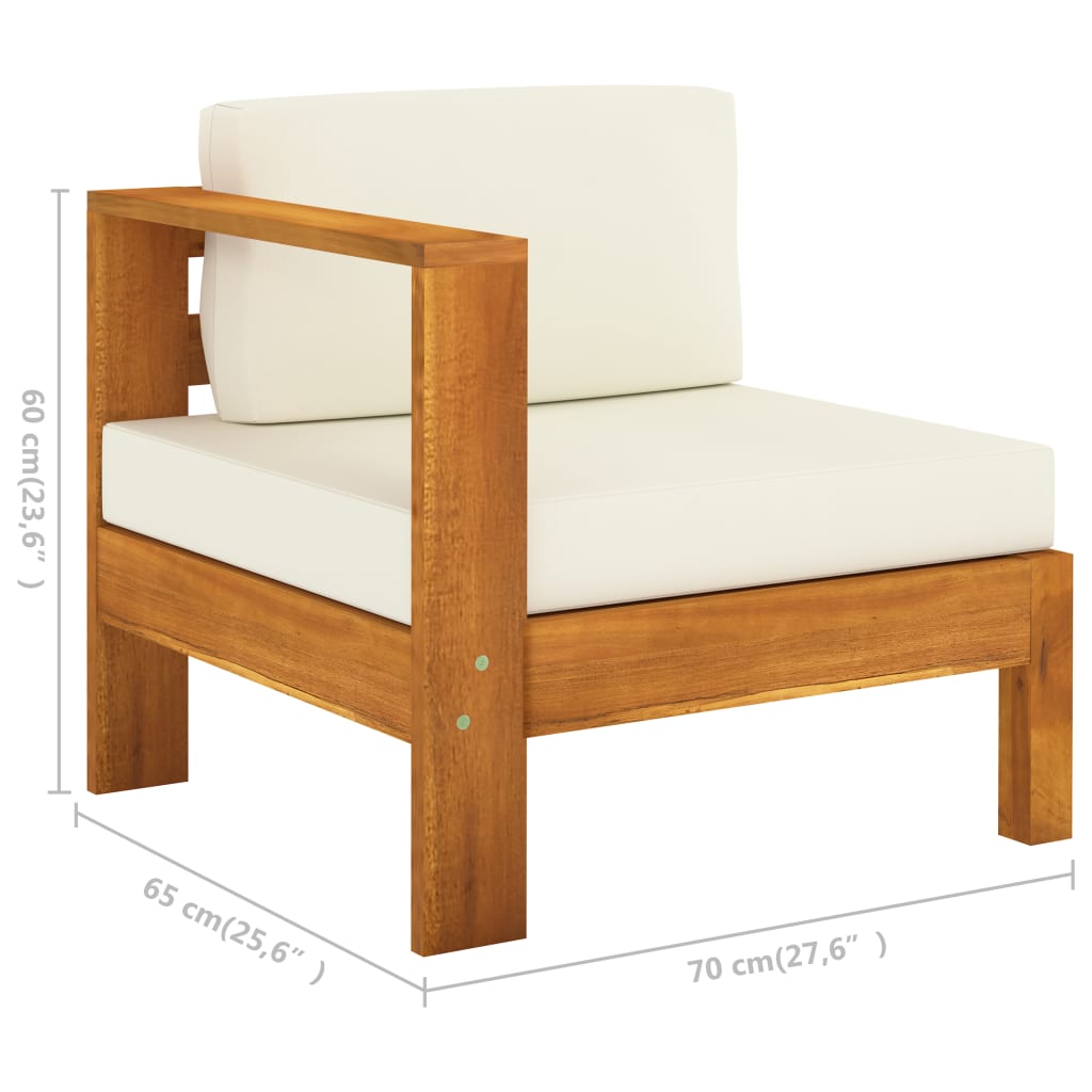 vidaXL Middle Sofa with 1 Armrest Cream White Solid Acacia Wood-4