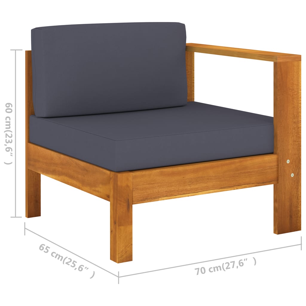vidaXL Middle Sofa with 1 Armrest Dark Gray Solid Acacia Wood-4