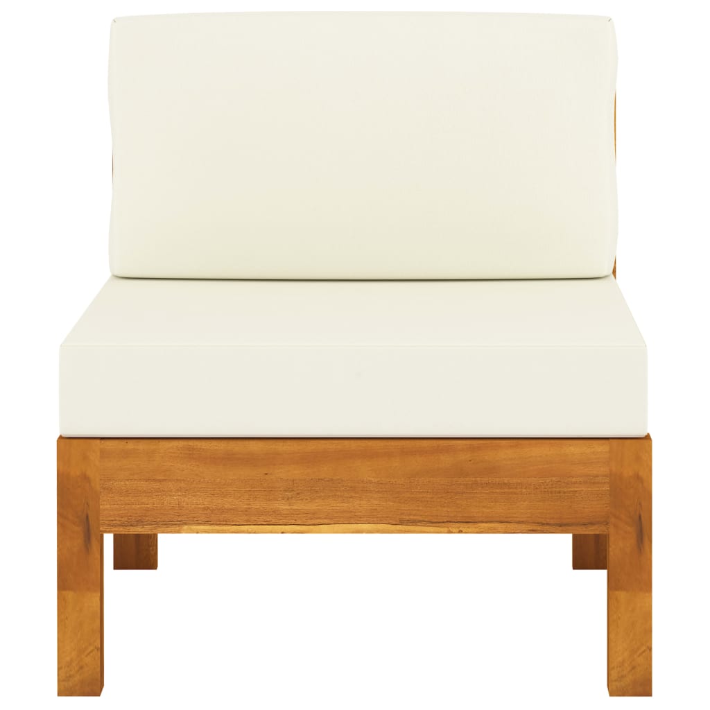 vidaXL Middle Sofa with Cream White Cushions Solid Acacia Wood-1