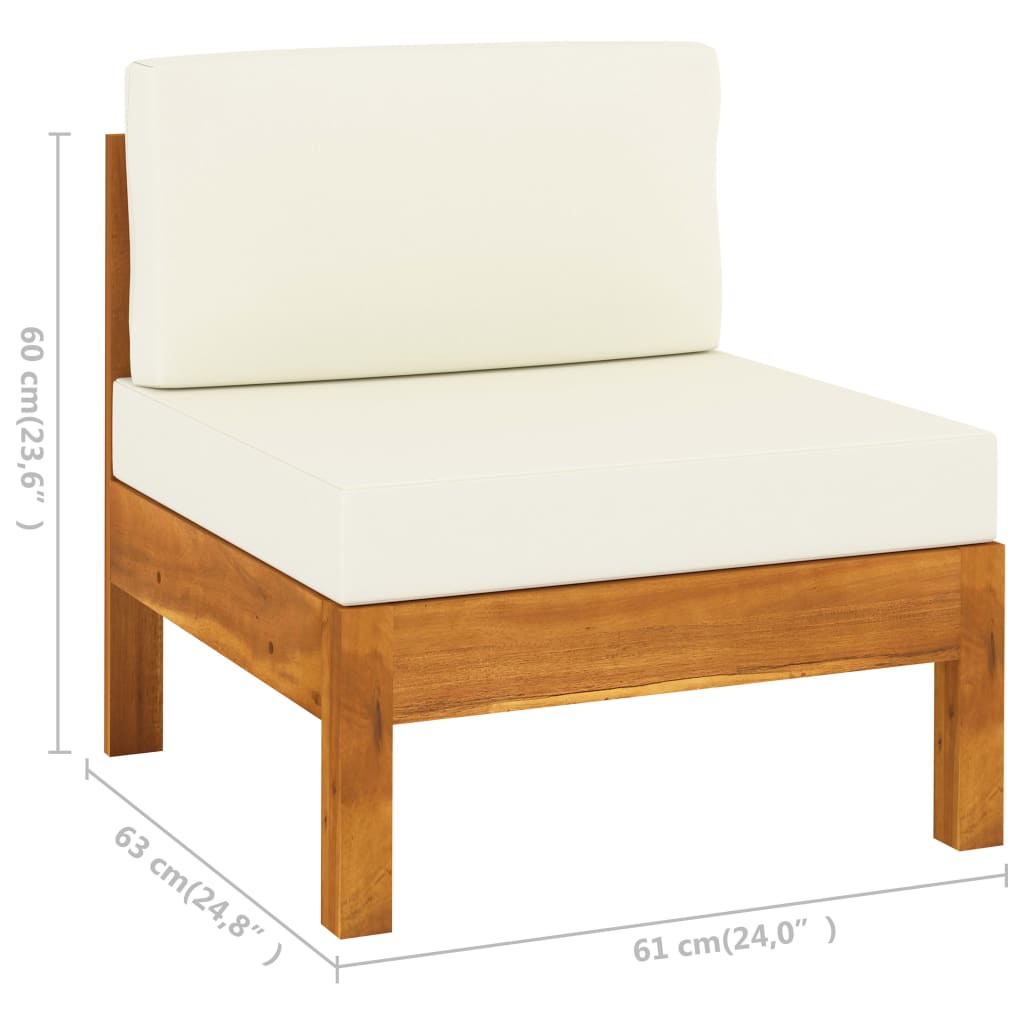 vidaXL Middle Sofa with Cream White Cushions Solid Acacia Wood-4