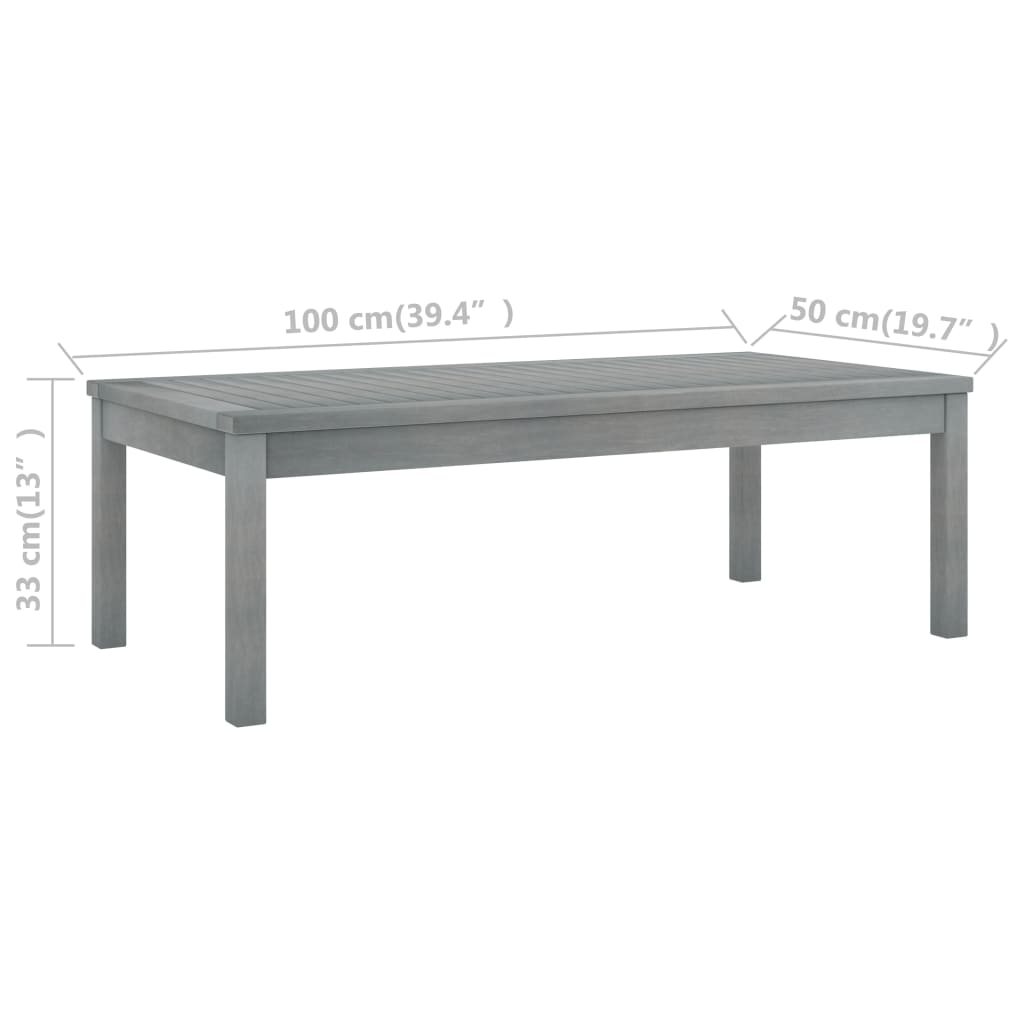 vidaXL Coffee Table 39.4"x19.7"x13" Gray Solid Acacia Wood-2