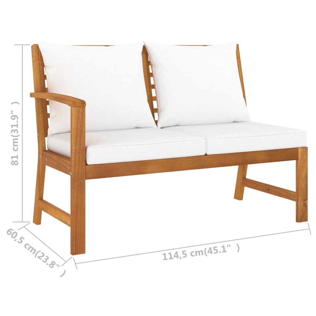 vidaXL Patio Bench 45.1" with Cream Cushion Solid Acacia Wood-5