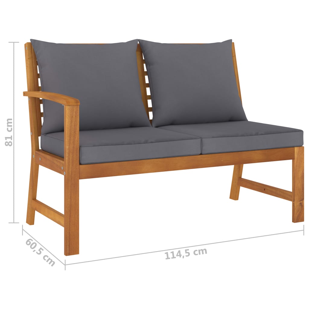 vidaXL Patio Bench 45.1" with Dark Gray Cushion Solid Acacia Wood-5