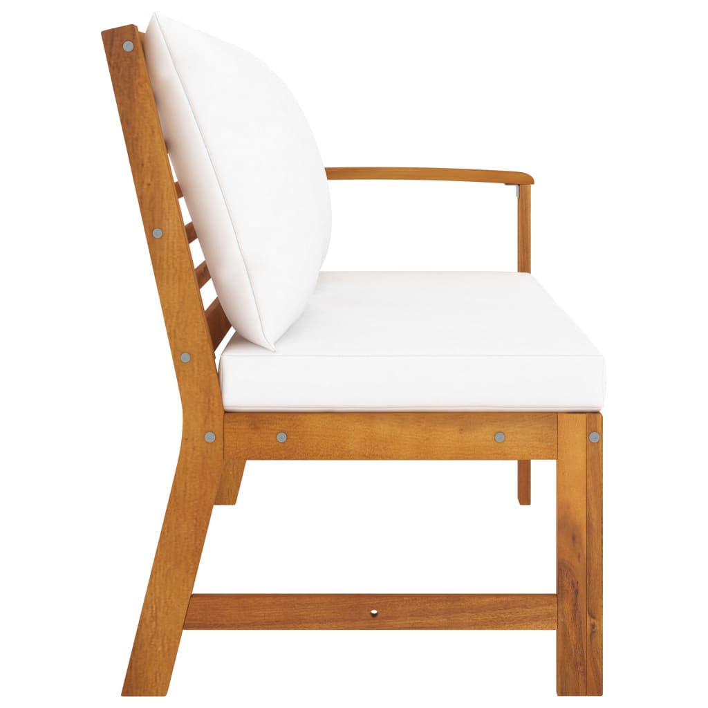 vidaXL Patio Bench 45.1" with Cream Cushion Solid Acacia Wood-2