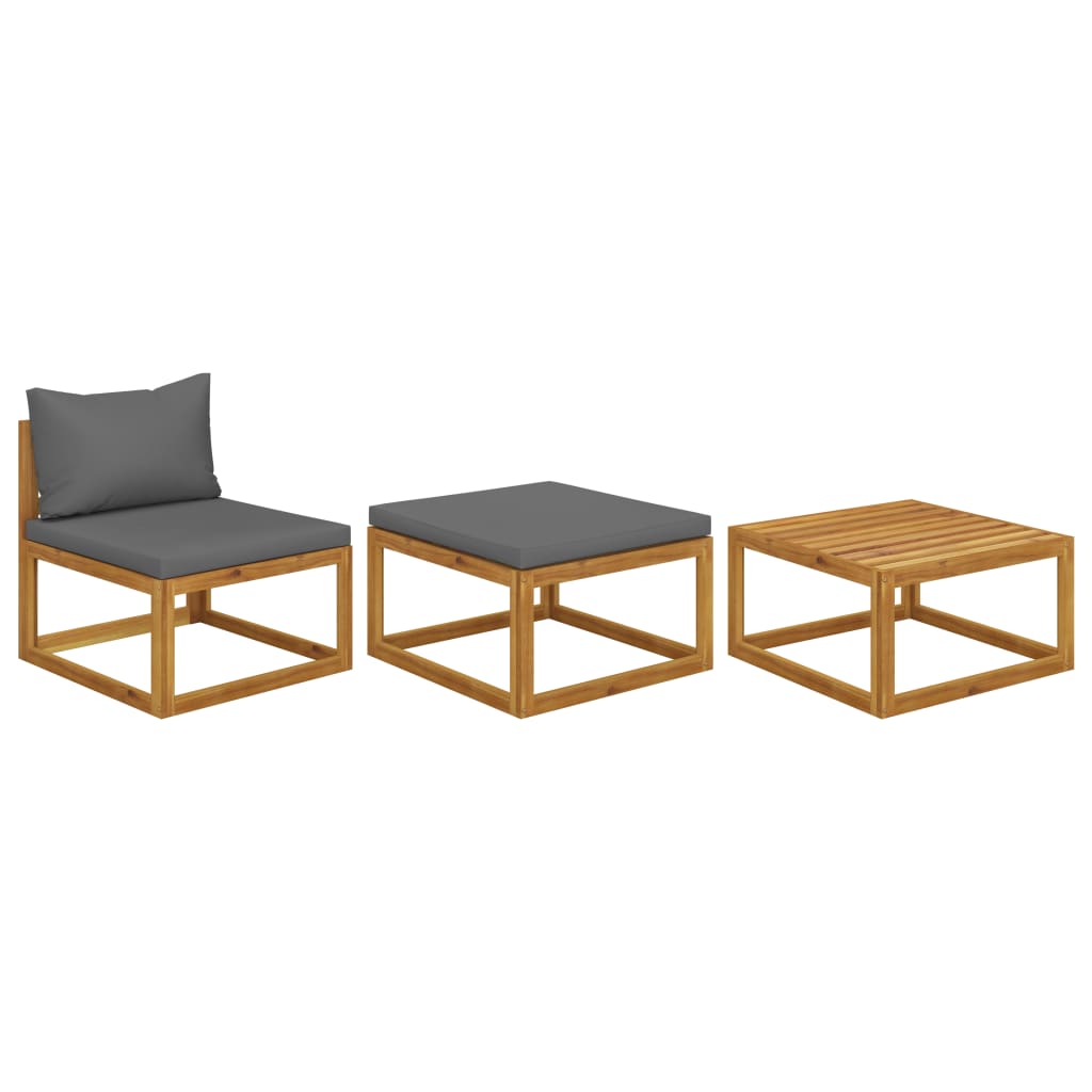 vidaXL 3 Piece Patio Lounge Set with Cushions Solid Acacia Wood-0