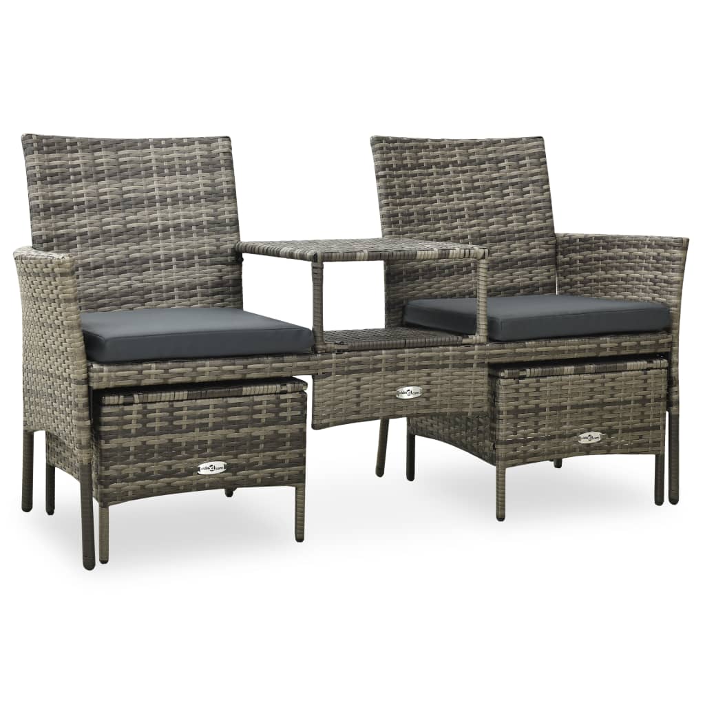 vidaXL 2 Seater Sofa Outdoor Love Seat with Cushions and Tea Table PE Rattan-0