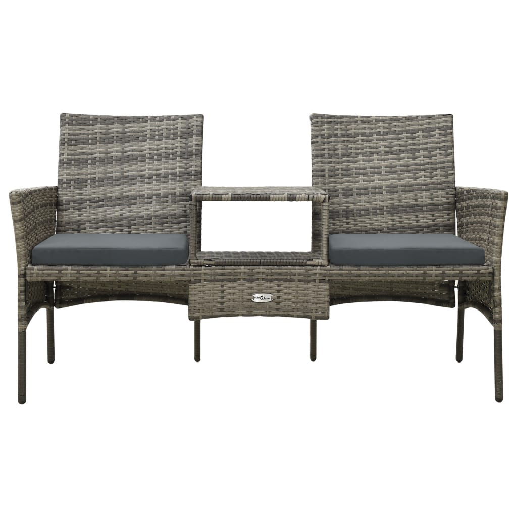 vidaXL 2 Seater Sofa Outdoor Love Seat with Cushions and Tea Table PE Rattan-1