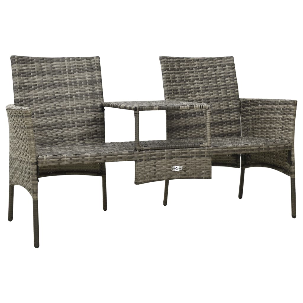 vidaXL 2 Seater Sofa Outdoor Love Seat with Cushions and Tea Table PE Rattan-3