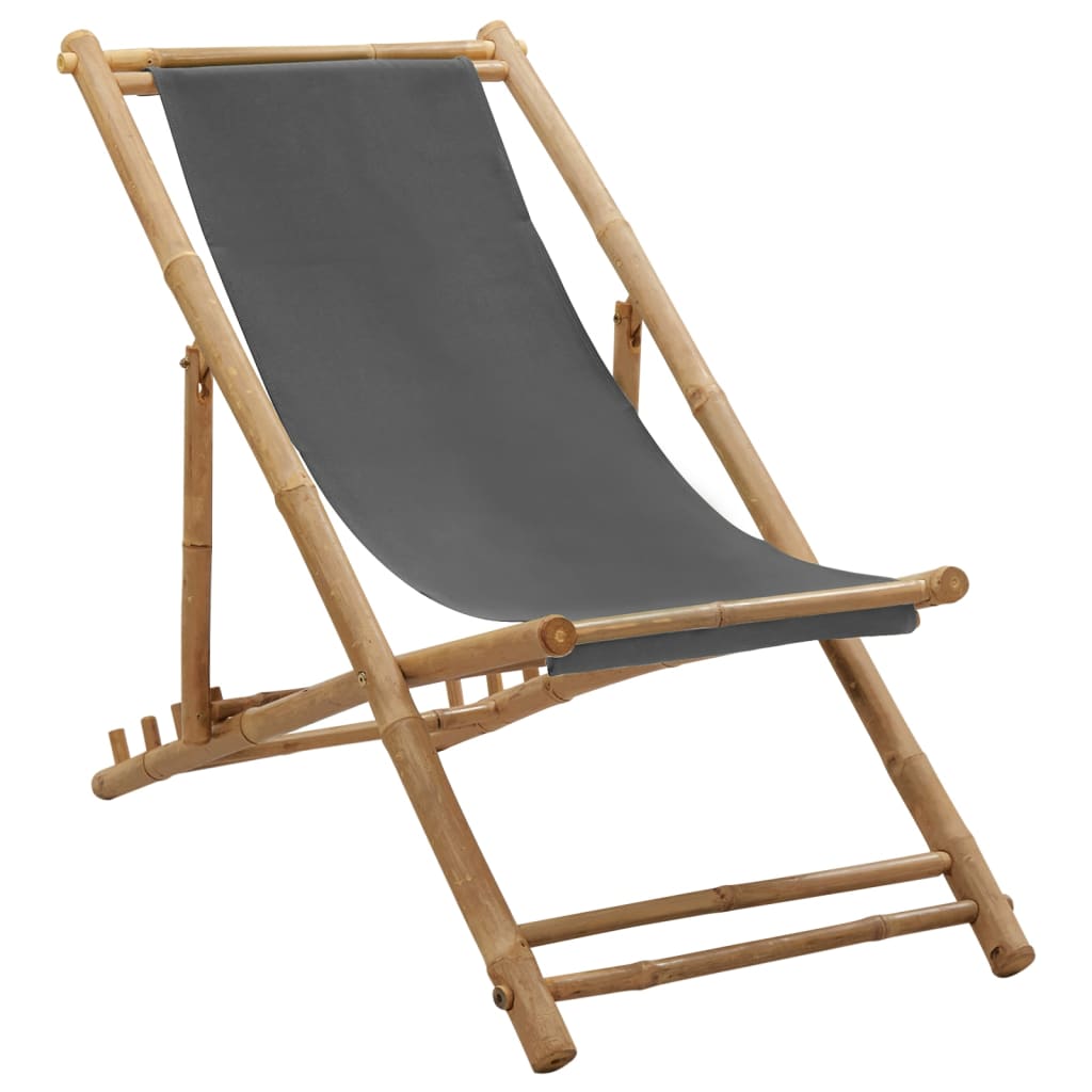 vidaXL Patio Deck Chair Sling Chair for Balcony Deck Porch Bamboo and Canvas-2