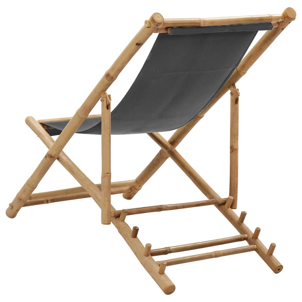 vidaXL Patio Deck Chair Sling Chair for Balcony Deck Porch Bamboo and Canvas-8