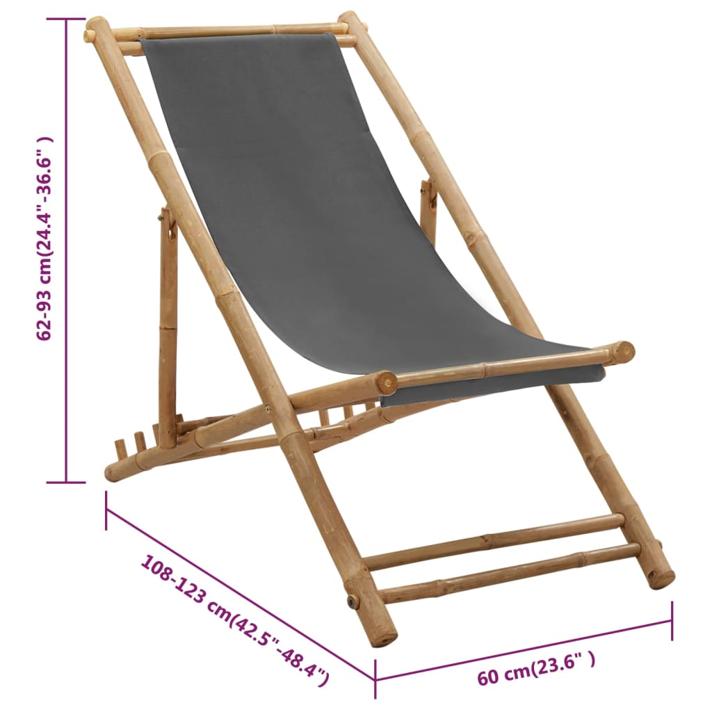 vidaXL Patio Deck Chair Sling Chair for Balcony Deck Porch Bamboo and Canvas-20