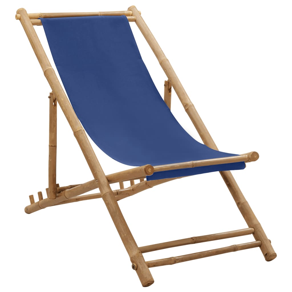 vidaXL Patio Deck Chair Sling Chair for Balcony Deck Porch Bamboo and Canvas-6