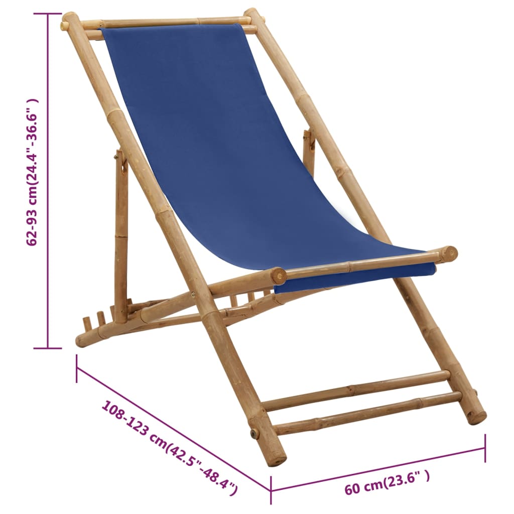 vidaXL Patio Deck Chair Sling Chair for Balcony Deck Porch Bamboo and Canvas-34