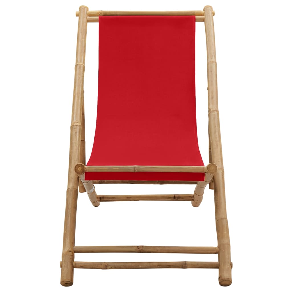 vidaXL Patio Deck Chair Sling Chair for Balcony Deck Porch Bamboo and Canvas-15