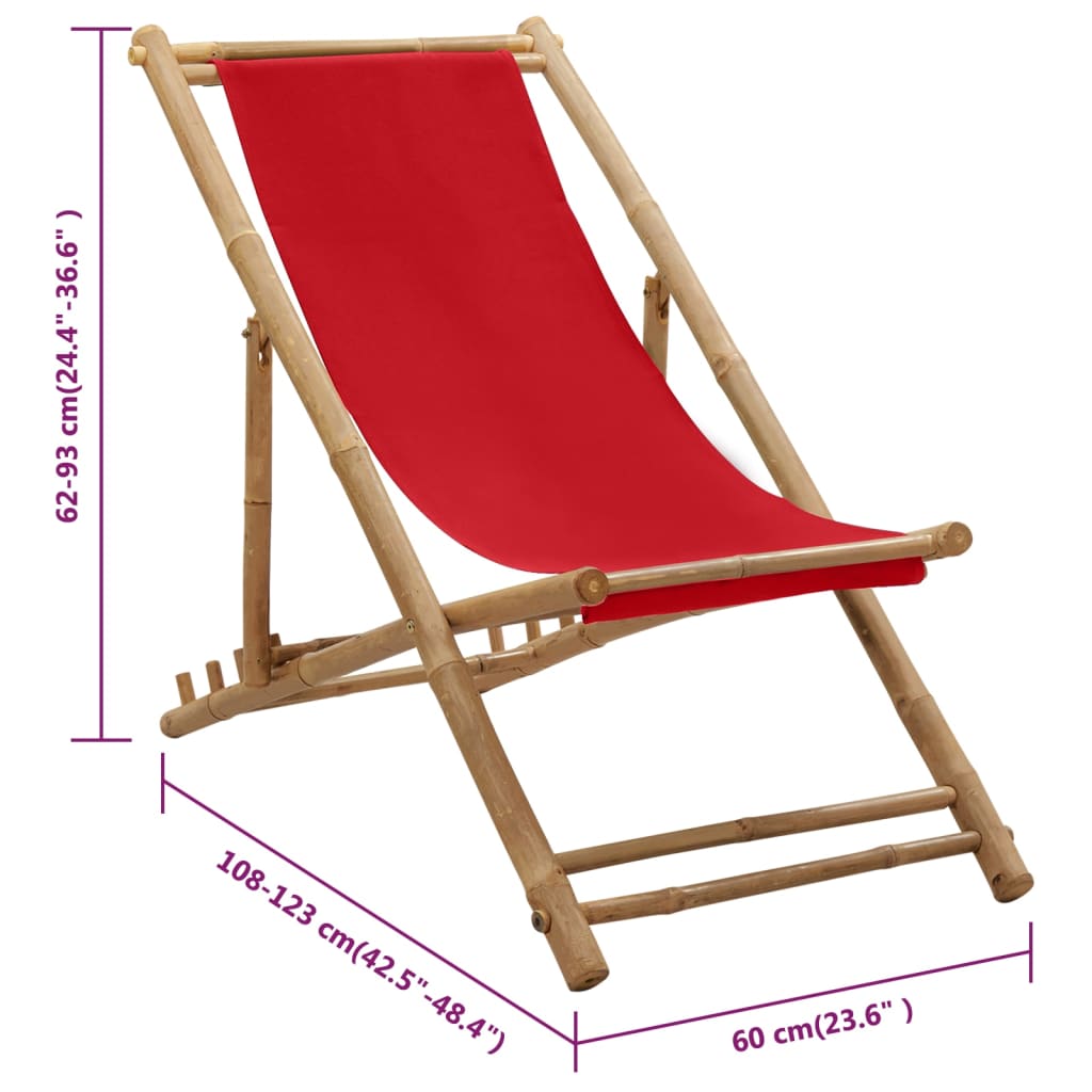 vidaXL Patio Deck Chair Sling Chair for Balcony Deck Porch Bamboo and Canvas-32