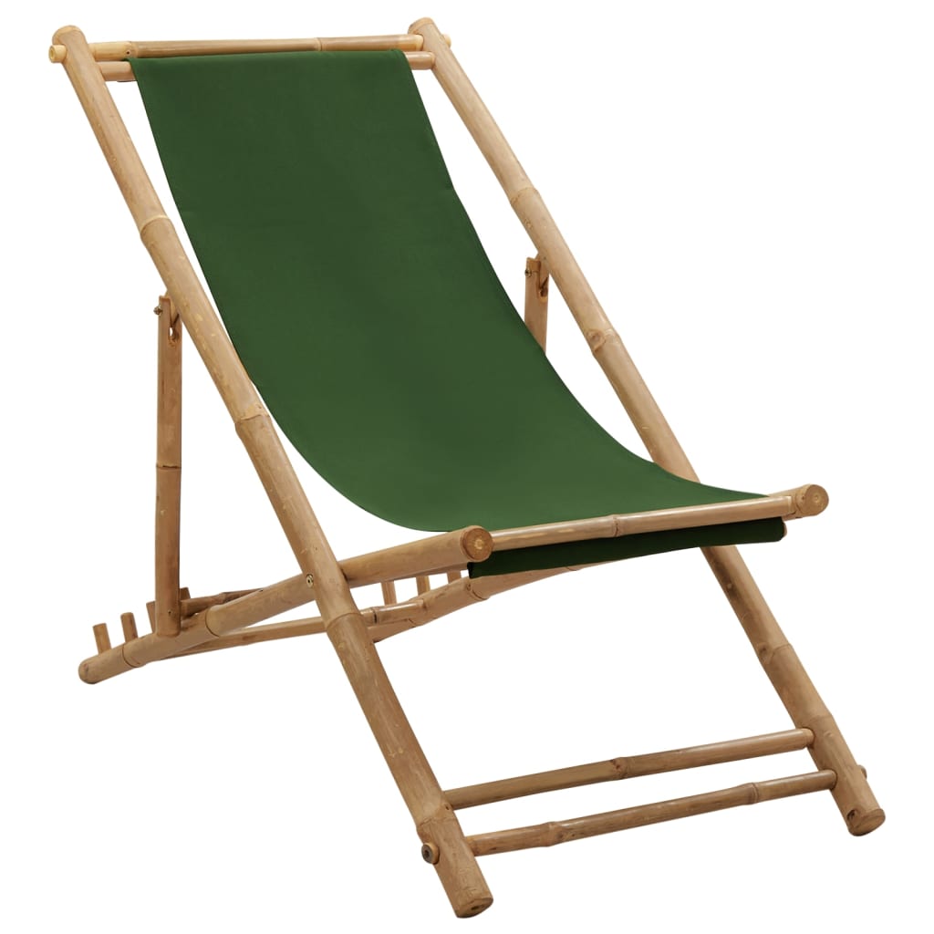 vidaXL Patio Deck Chair Sling Chair for Balcony Deck Porch Bamboo and Canvas-35