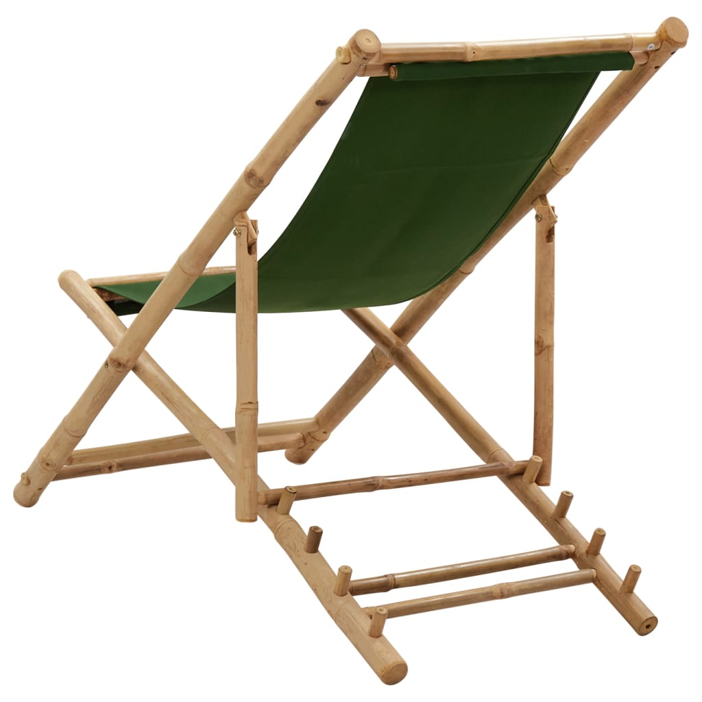 vidaXL Patio Deck Chair Sling Chair for Balcony Deck Porch Bamboo and Canvas-9